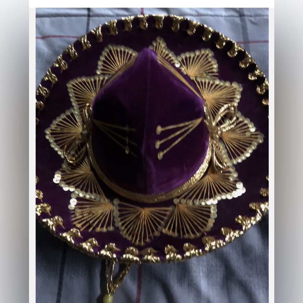 Vtg Pigalle Sombero Purple Velvet Gold Hat- Kids